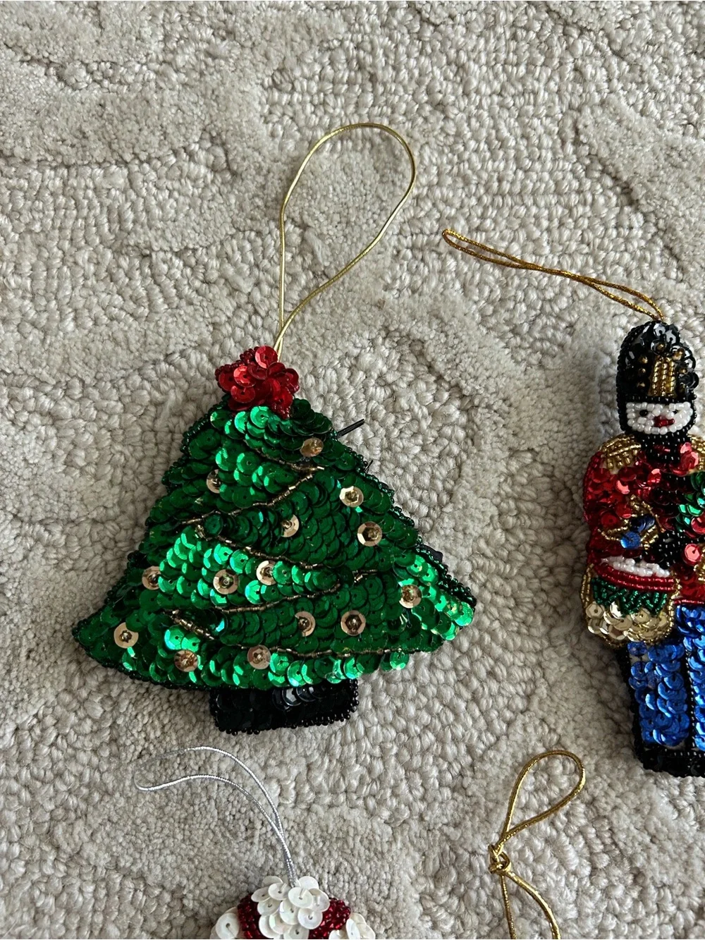 Vintage Sequin Beaded Christmas Ornaments 80s Set of 5